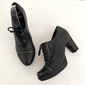 Rockport Womens Oxford Heels Size 9.5 Black Leather Lace Up 3.25in Heel Vintage